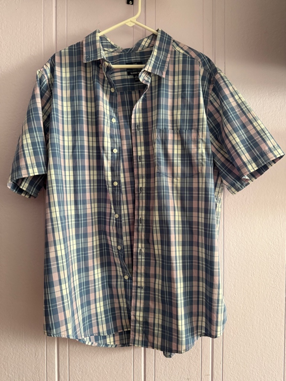 George Short-Sleeve Plaid Button-Down Shirt in Blue and Pink